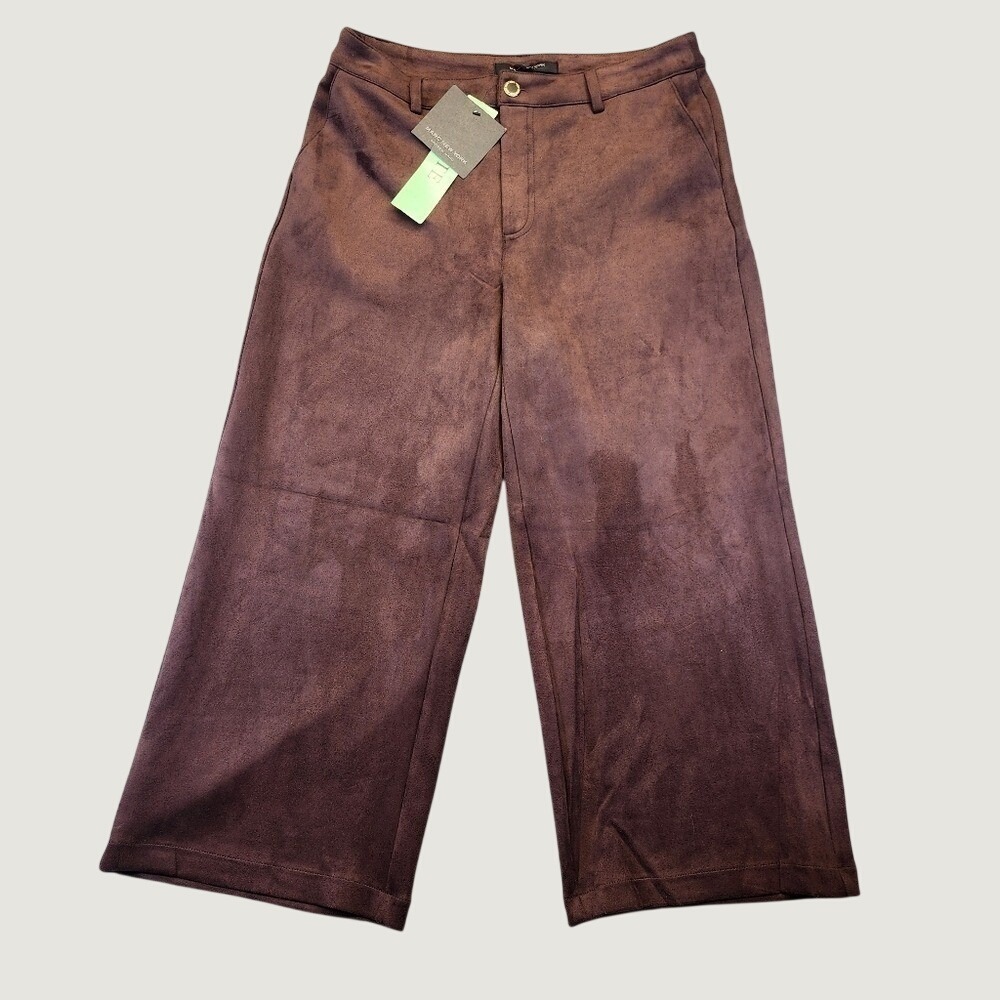 Marc New York Faux Suede Wide Leg Pants Chocolate Brown Petite 10P New Boho Chic